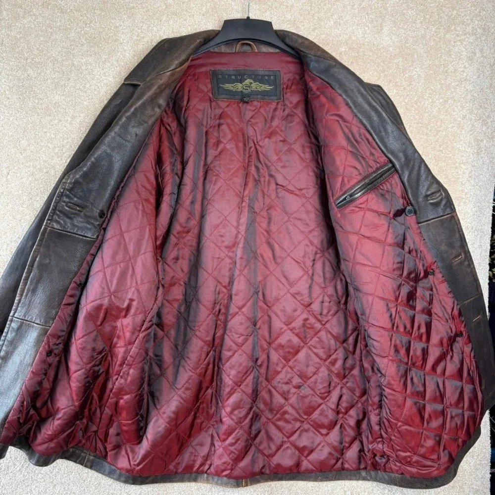 VINTAGE 1990s Brown Leather Jacket Size Large L Patina Motorcycle Coat Mad‎ Max
